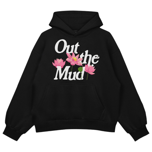 black pullover hoodie with out the mud lotus flower design