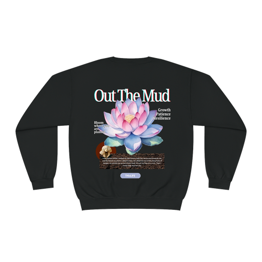 black crewneck sweater with psalm 40 1 and 2 scripture and lotus flower design
