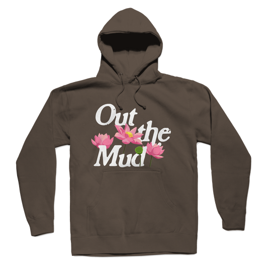 brown pullover hoodie with out the mud lotus flower design